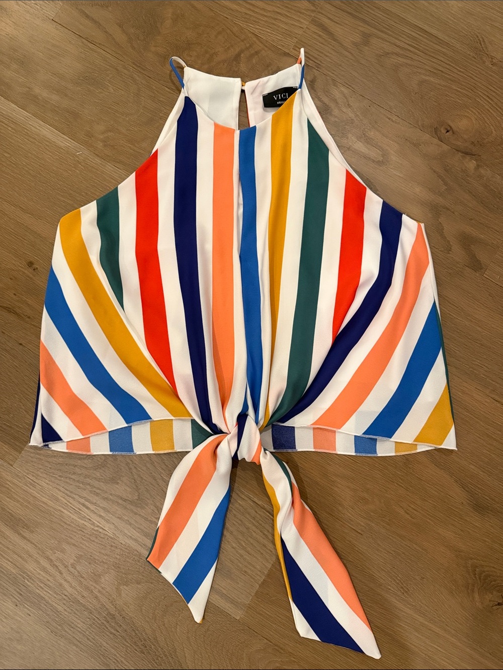 Vici Multi-Color Striped Tie-Front Halter Camisole